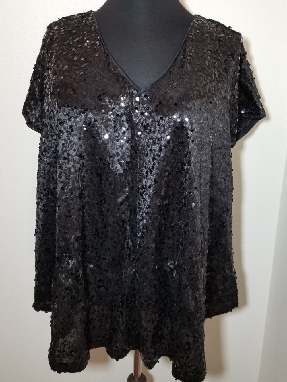 Roman's Women 24W Black Sequin Cocktail Blouse Party Club City Goth Grunge Witch